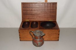 Mixed Lot comprising a hardwood tea mixing box together with a Chinese pewter mounted jug