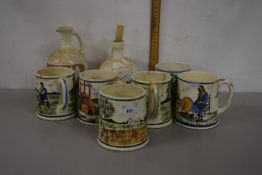 Collection of Cypriot Pottery mugs and related decanters