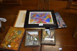 Mixed Lot to include a reproduction religious icon picture, small study of Norwich street scenes and