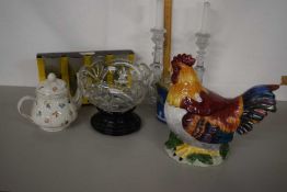 Mixed Lot : a chicken shaped tureen, various glass wares, jasperware biscuit barrel etc