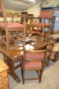 20th century oak refectory style dining table and six chairs