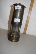 Vintage brass mounted miners lamp marked 'Thomas & Wiilliams'