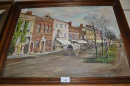 Whitehouse, study of a street scene with horses and carts, oil on board, framed