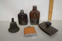Box of hip flasks and other items