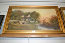 B. Carr, study of figures before a country cottage, oil on board, gilt framed