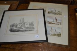 After Batchelder, a framed set of six coloured postcards, a further print, after Turner, and an