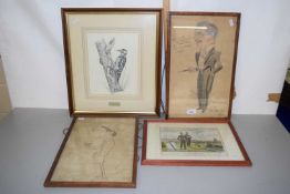 Mixed Lot : Edwin Chicken, study of a woodpecker plus further caricature study W R Townsend by