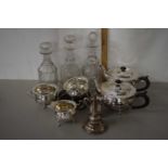 Mixed Lot: silver plated tea wares and decanters