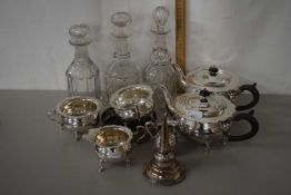 Mixed Lot: silver plated tea wares and decanters