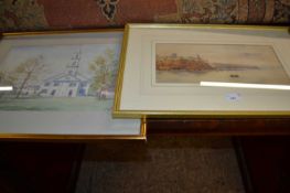 Sylvia Ryott, study of Dedham Church, Massachusetts, USA, together with a further watercolour study,
