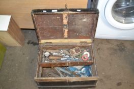 Wooden toolbox and contents