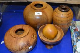 Quantity of turned wooden vases