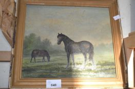 Study of horses in a field, oil on board, framed