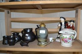 Mixed Lot to include pair of Staffordshire style figures, jugs, table lamps etc