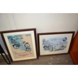 Two reproduction motorcycling prints, f/g