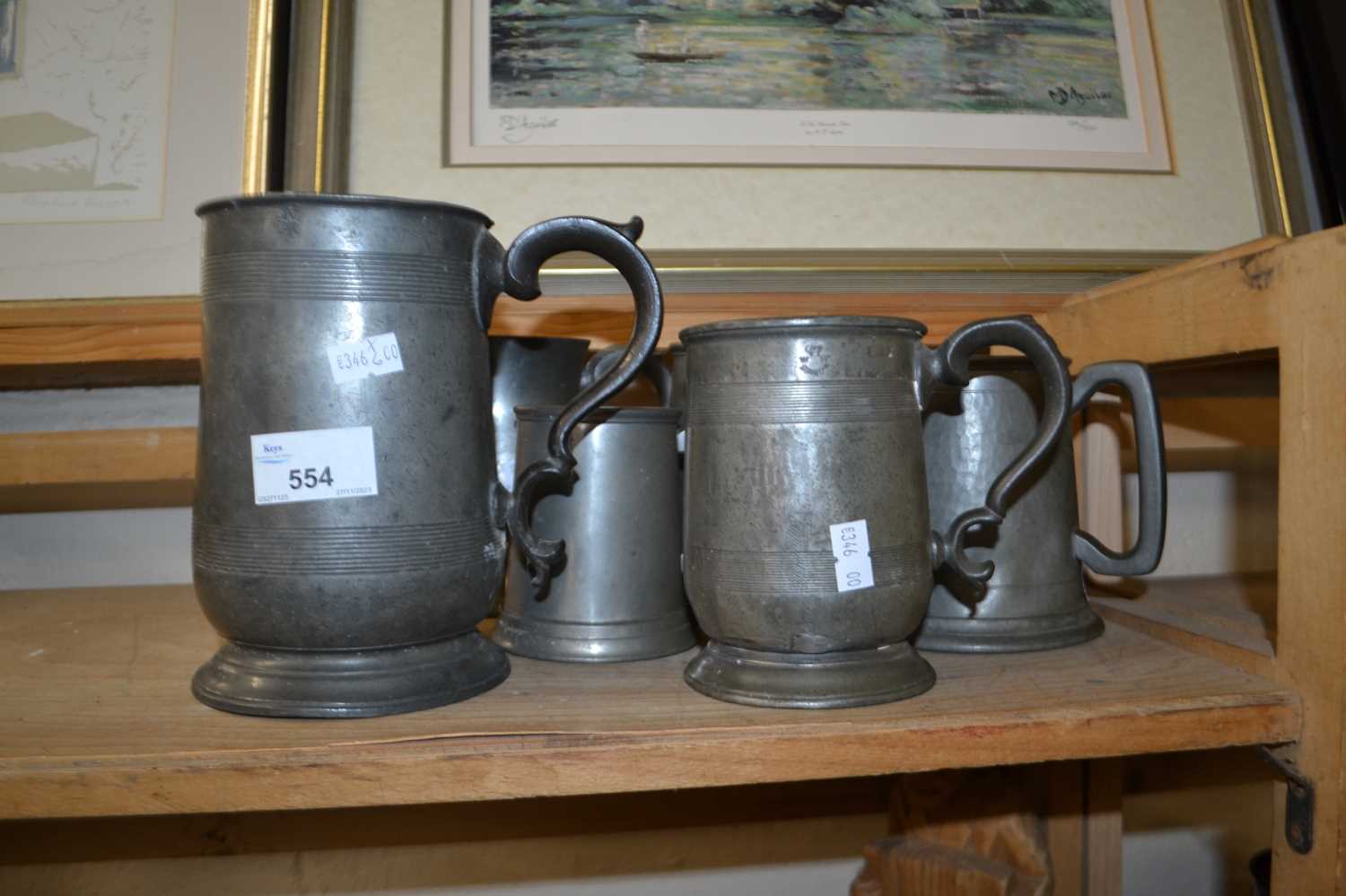 Quantity of pewter mugs