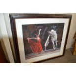 Print of a flamenco dancer and rider on horseback, f/g