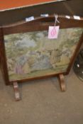 Early 20th century fire screen with needlework panel