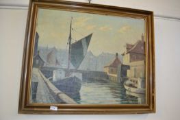 Harbour scene, oil on canvas, framed