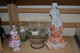 Mixed Lot to include Royal Doulton figure 'Greta', together with glassware, NatWest pig
