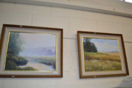 Two landscapes, oil on board, by Pamela Derry, framed