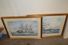 Two watercolours of sea clippers, f/g