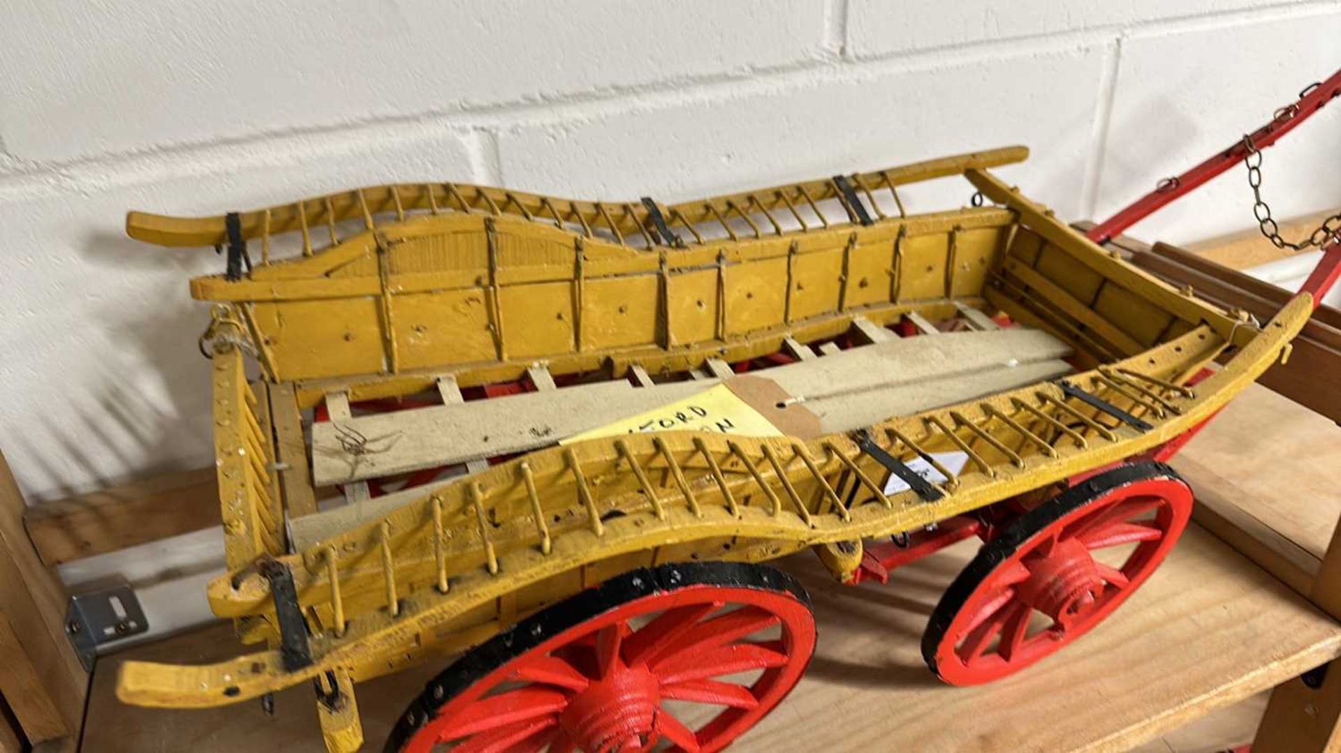 A scratch built model of an Oxford Wagon, painted in beige and red, approx 80cm long in total - Image 5 of 6