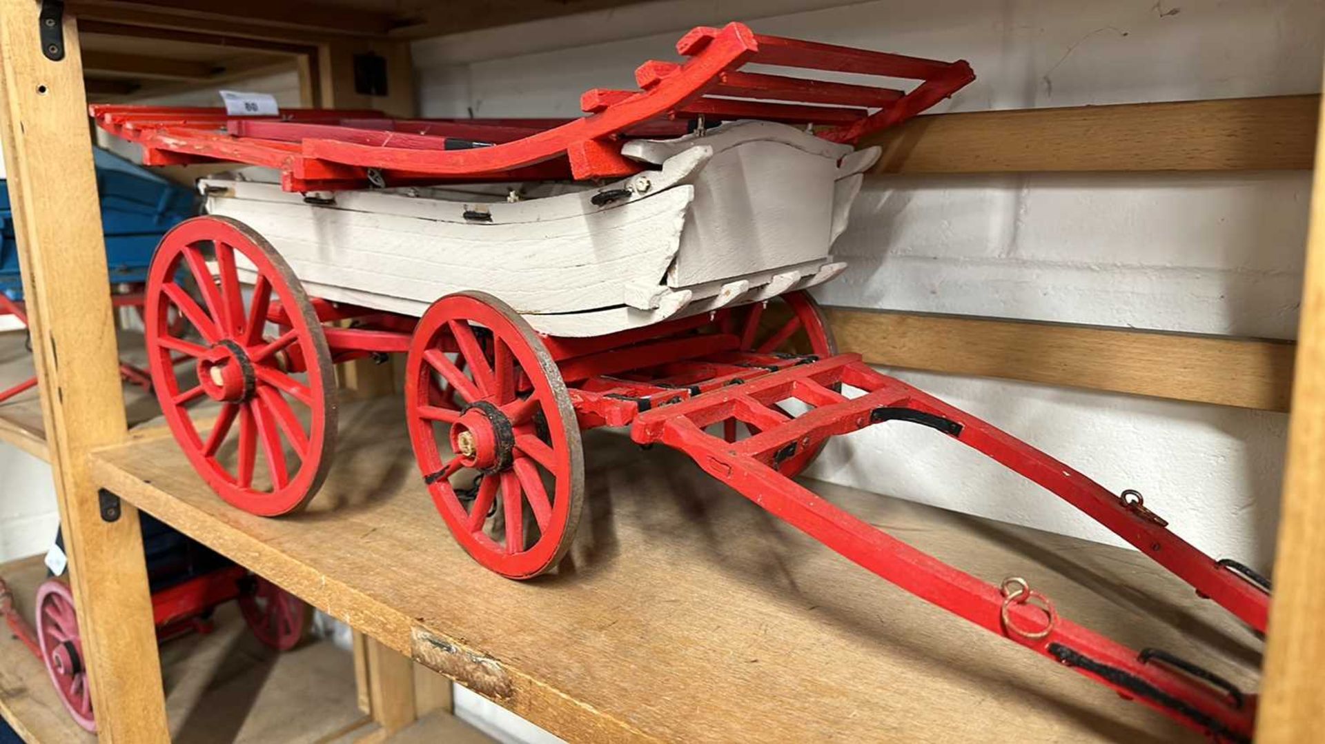 A scratch built model of a Hereford Wagon, painted in red and cream, approx 70cm long in total - Image 2 of 6