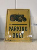 Reproduction metal sign 'Tractor parking only'