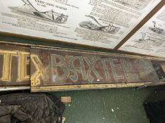 A large two part wooden and gilt painted sign for Baxter & Sons