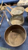 Three various assorted copper pans