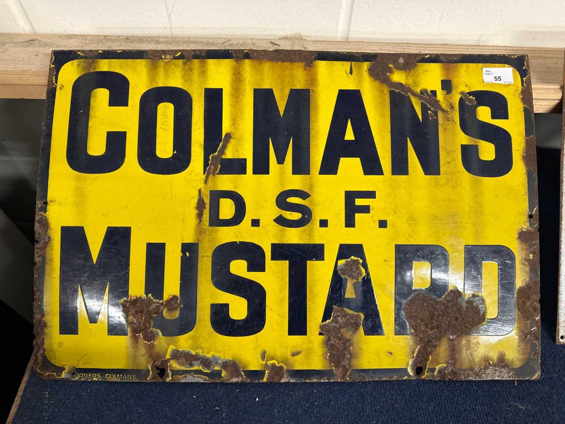 An enamel sign Colmans DSF Mustard, 61cm wide