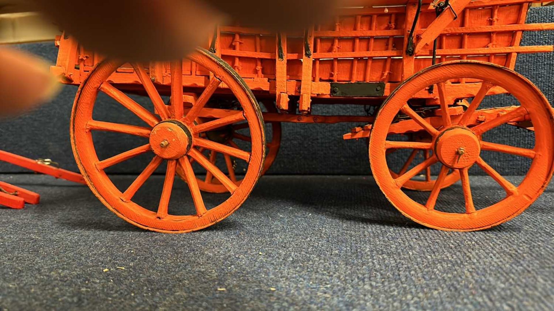 A scratch built model of a Northampton Wagon, painted in orange and black, approx 70c, long in - Image 7 of 8