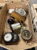 Box various vintage auto gauges, thermometer etc