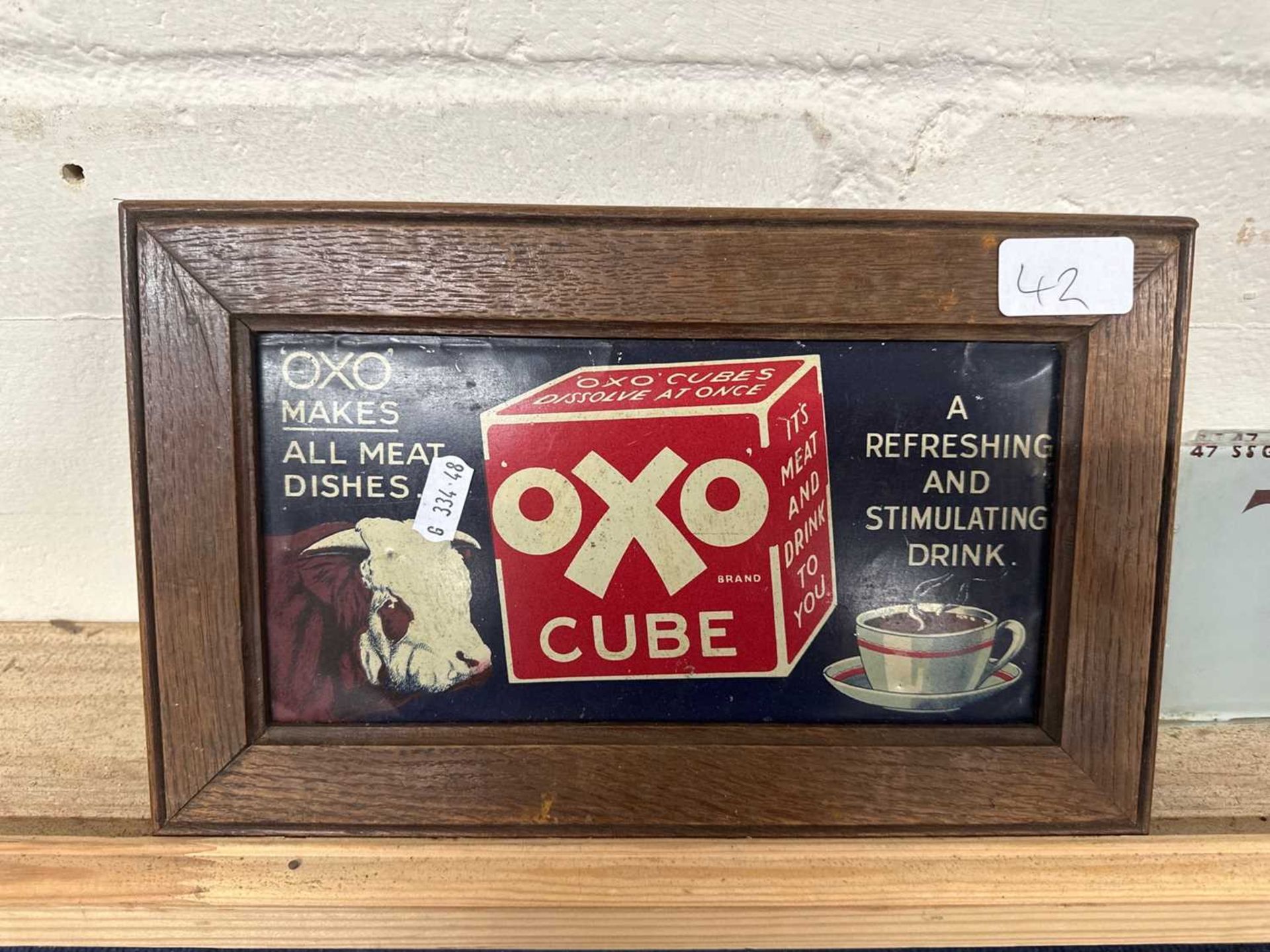 A framed vintage Oxo sign "Oxo Makes All Meat Dishes" etc