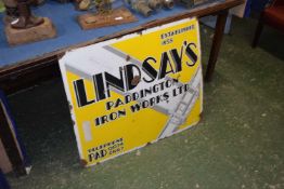 Vintage enamel sign marked 'Lindsays Paddington IronWorks Ltd, est 1855', 91cm wide