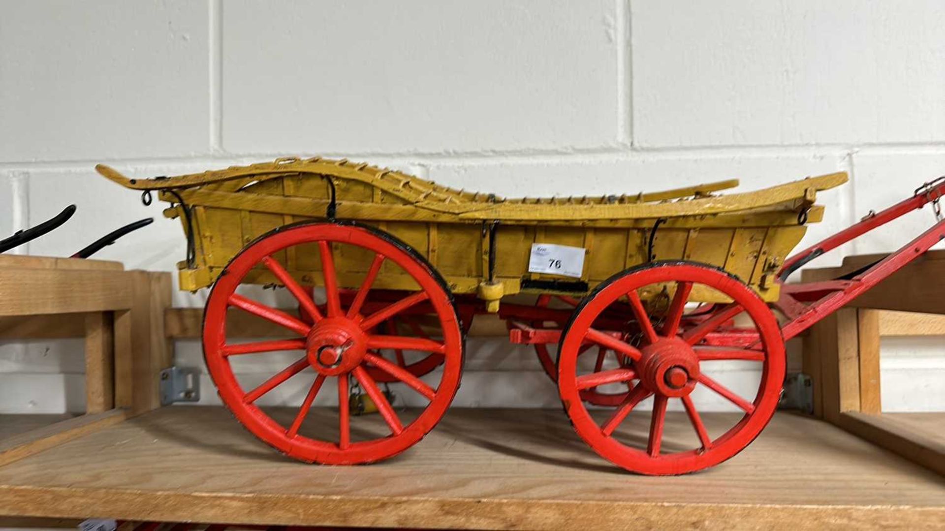 A scratch built model of an Oxford Wagon, painted in beige and red, approx 80cm long in total - Image 3 of 6