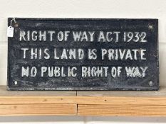 Cast informational sign "Right of Way Act 1932"
