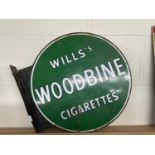 A double sided circular flag-type enamelled sign "Wills's Woodbine Cigarettes"