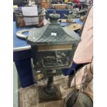 Reproduction cast iron letterbox on pedestal support, 110cm high