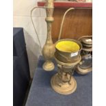 Large Islamic brass coffee pot and a further brass jardiniere (2)