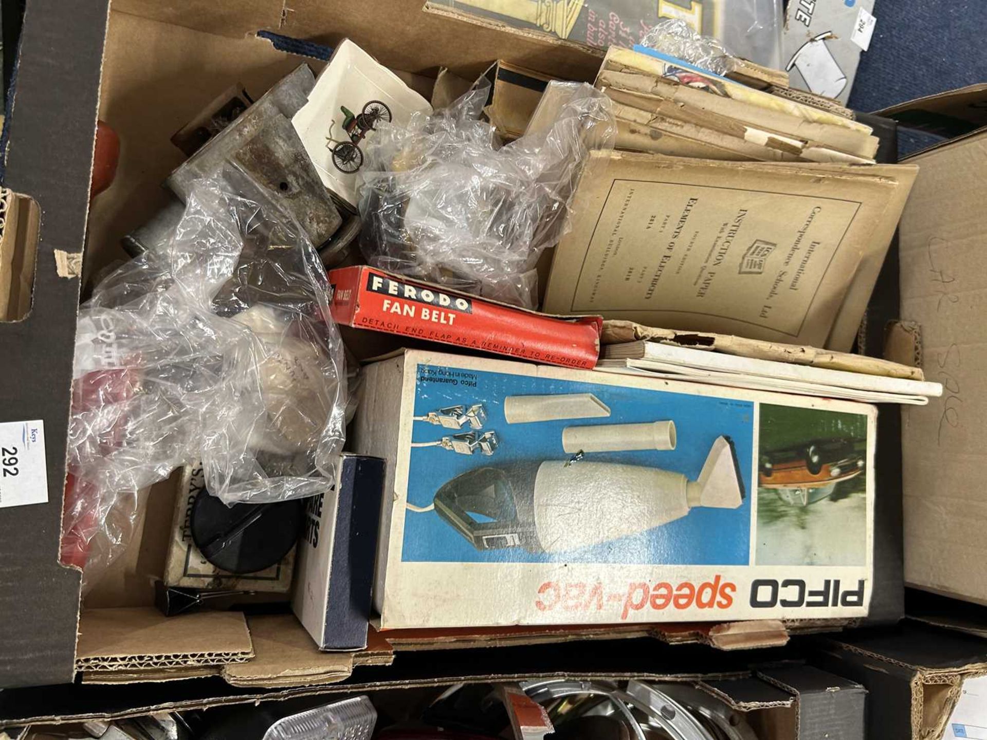 Box of mixed items to include a Pifco Speed Vac, various instruction papers from The International