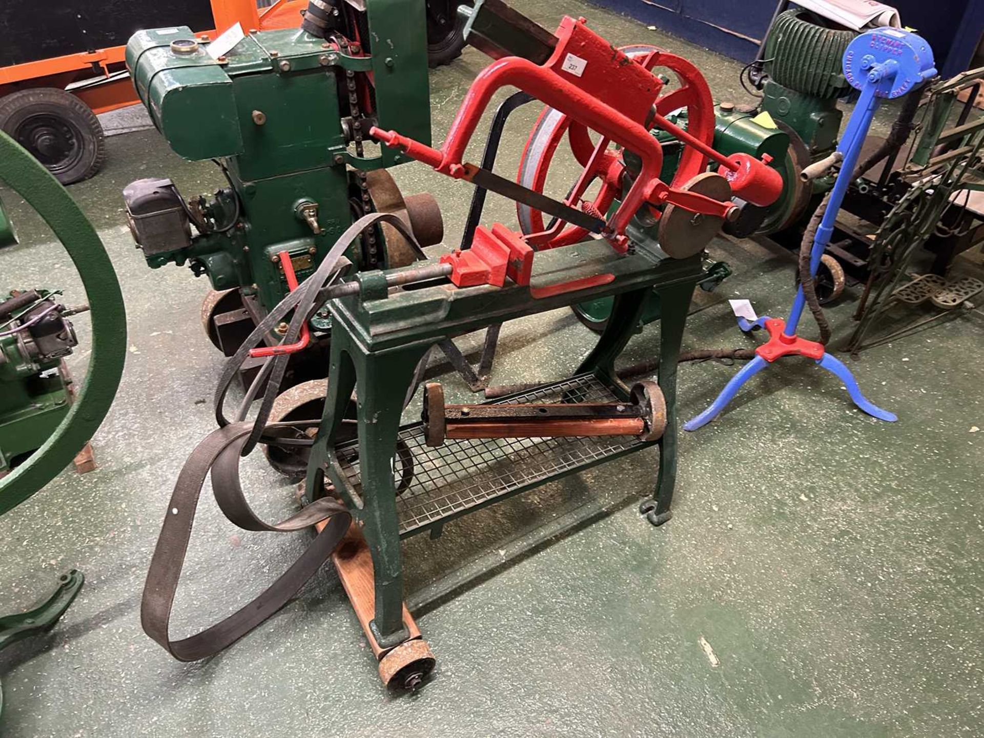 Iron framed belt driven saw, no maker's label apparent