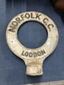 Cast aluminium road sign marked 'Norfolk C.C Loddon', 32cm wide