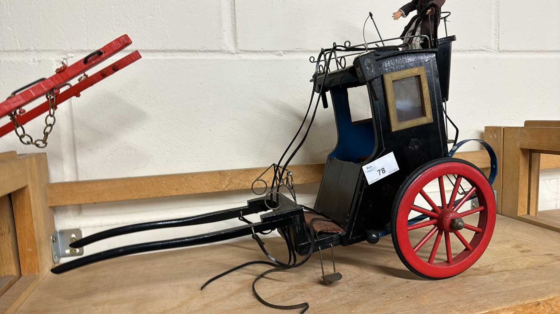 A scratch built model of a Victorian carriage painted in black with red wheels together with a - Image 7 of 9