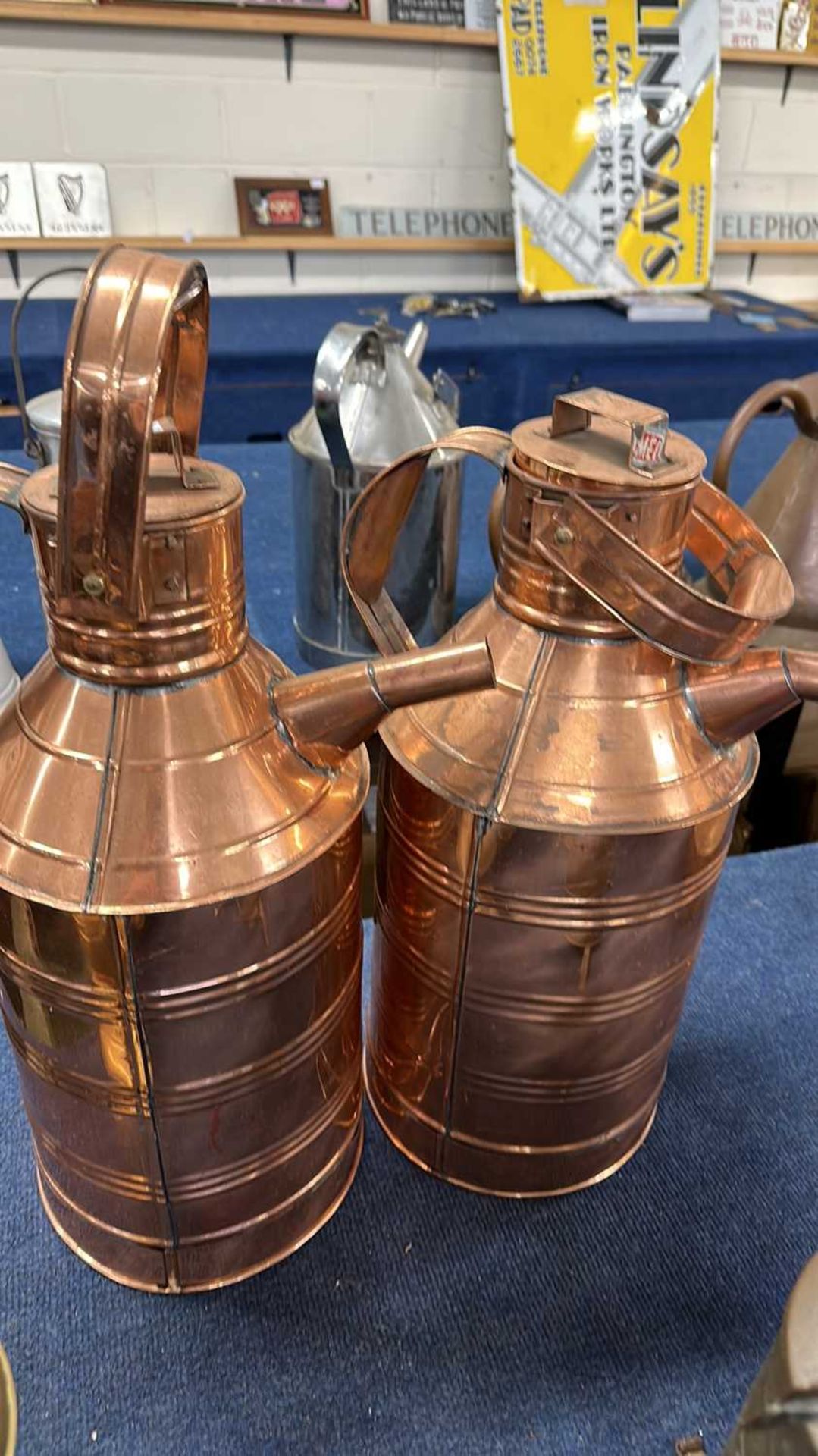 A pair of large copper single handled jugs, probably reproductions - Image 2 of 6