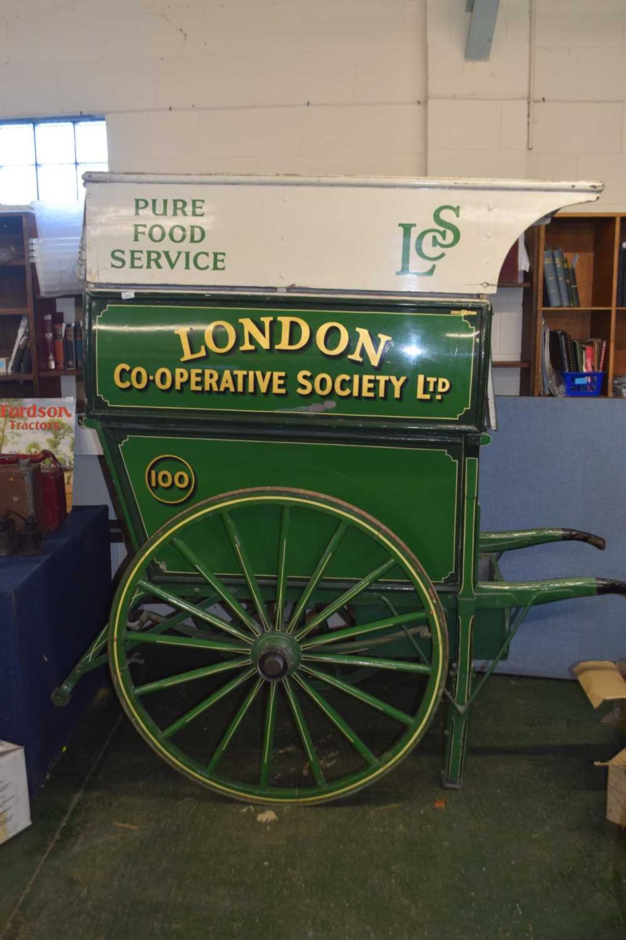 London Co-Operative Society Ltd, a Pure Food Service, green painted single axle handcart with