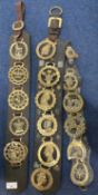Three straps of various horse brasses