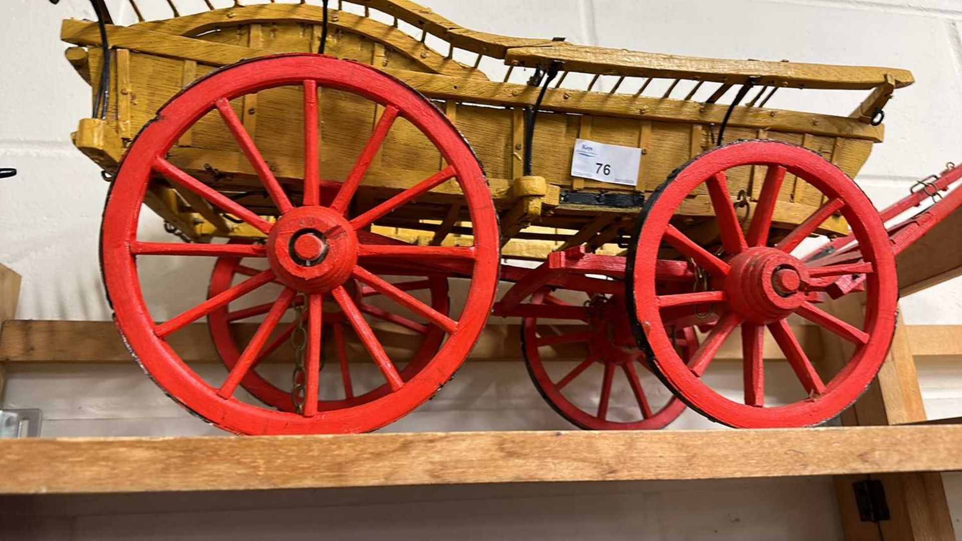 A scratch built model of an Oxford Wagon, painted in beige and red, approx 80cm long in total - Image 6 of 6