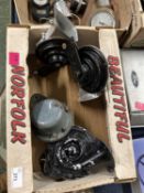 Box of vintage car horns by Clear Hooters and others